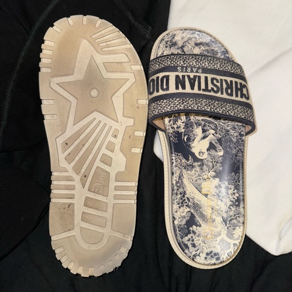 Dior woman DWay Slide 'Toile de Jouy Flowers Embroidered - Deep Blue - Picture 3 of 11